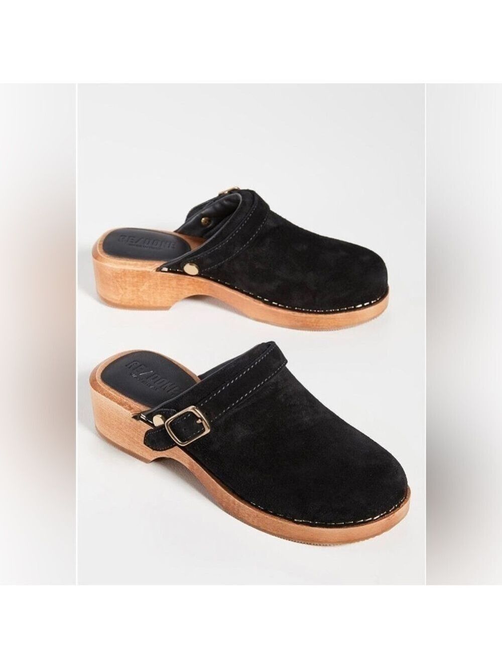 RE/DONE Black 70s Suede Classic Slip On Platform Clogs - NWT